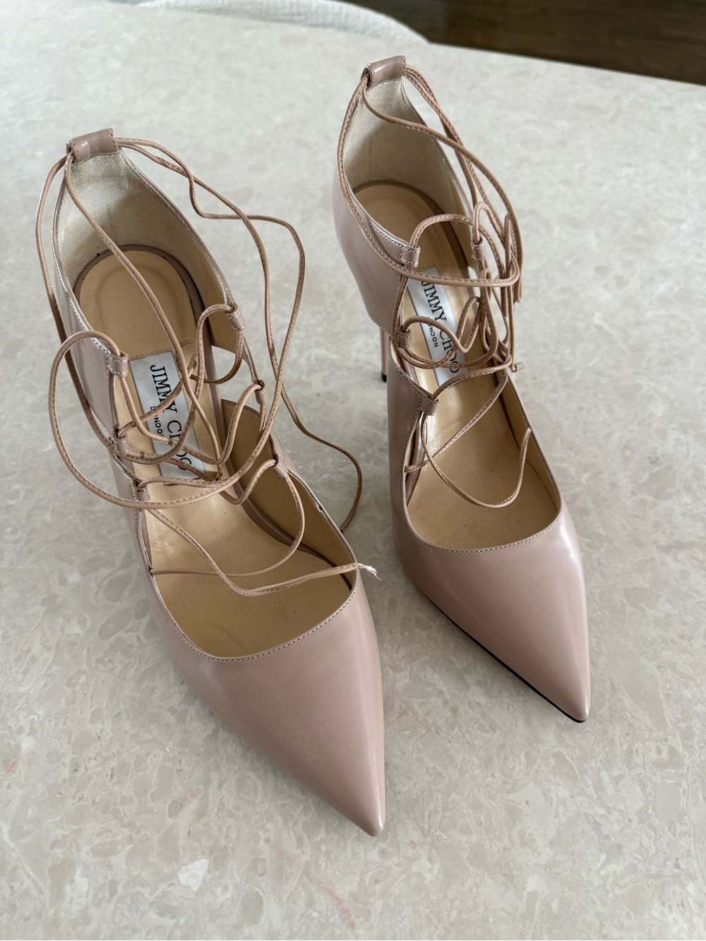Jimmy Choo Nude Pink Lace-Up Pointed Toe Heels US 9 | EU 39 - Picture 2 of 5